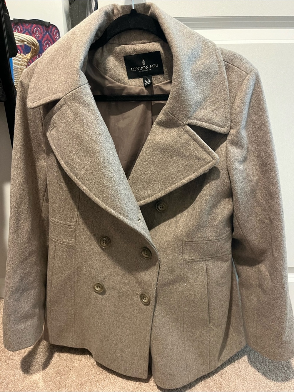 London Fog Women's Double-Breasted Peacoat in Light Taupe